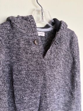 Hope & Henry 100% Organic Charcoal Marl Knit Henley Hooded Boys Sweater Size S